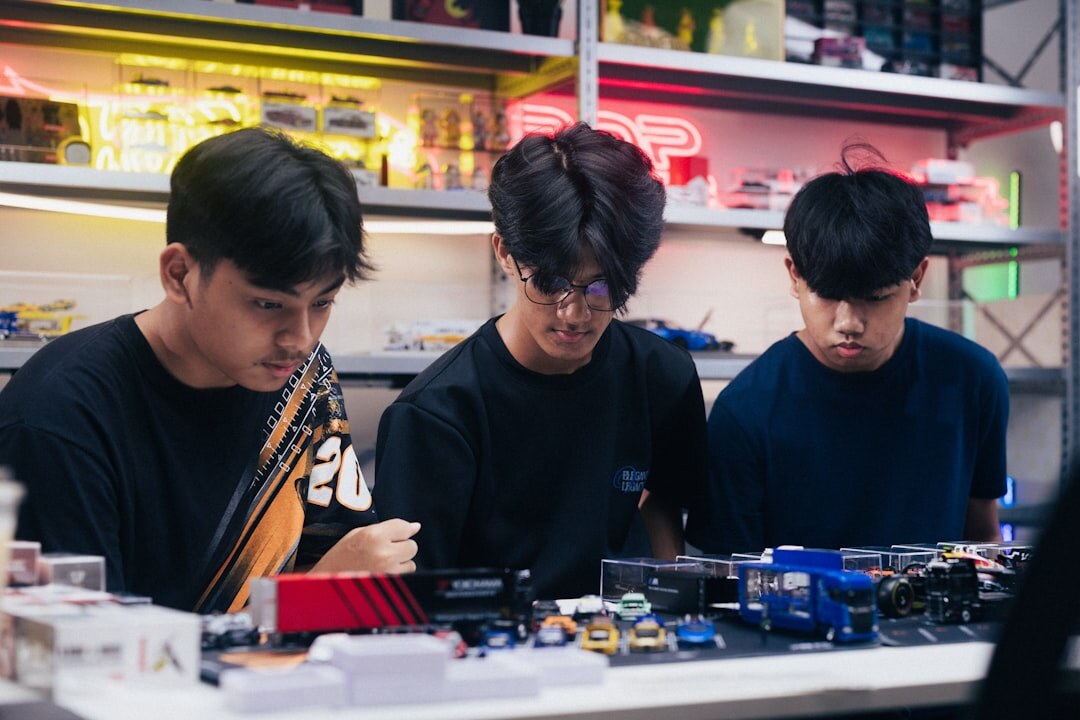 Team of studio engineers working together
